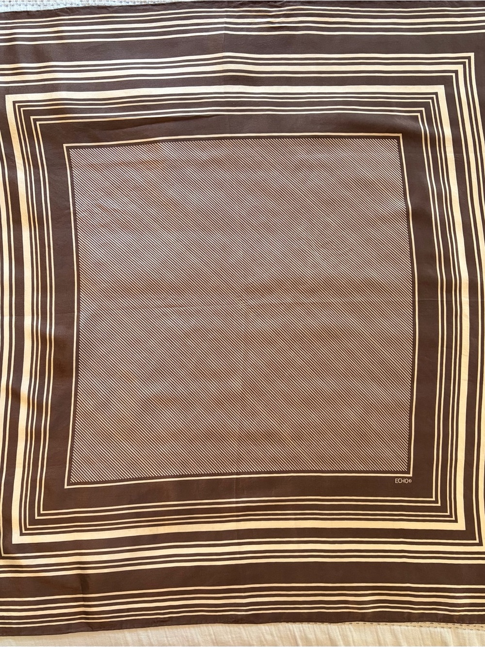 Echo Brown Striped Silk Scarf